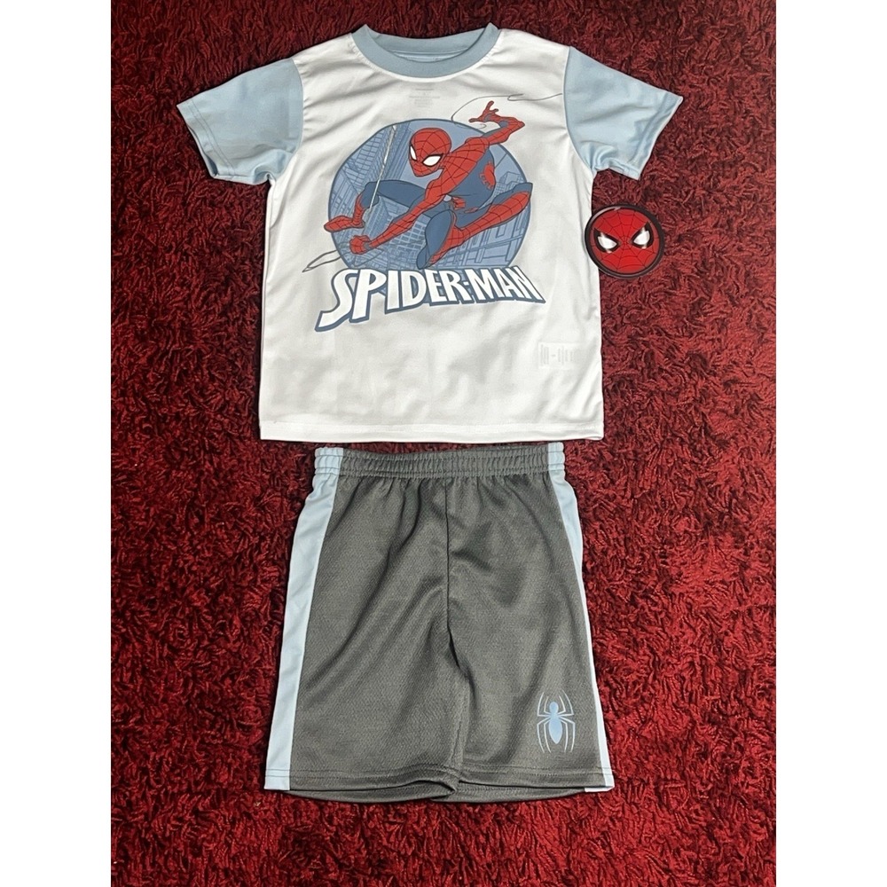 Marvel Spider-Man Boys Athletic 2-Piece Set - Size 6 - White/Light Blue & Gray